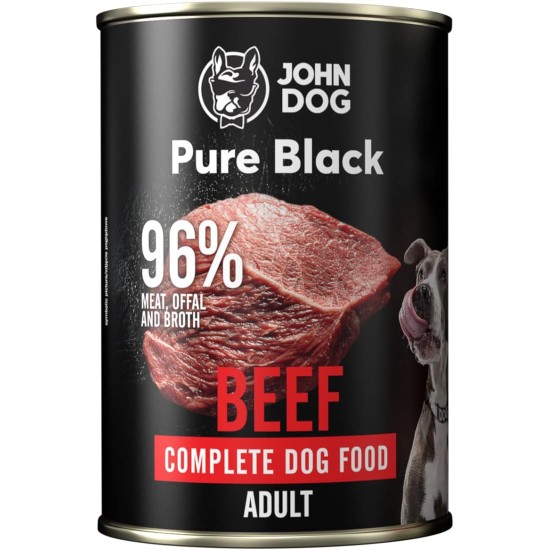 JOHN DOG Pure Black - 96% Meat - Premium Wet Food for Dogs - Hypoallergenic Dog Food - Gluten Free Wet Food - 100% Natural Ingredients - 6 x 400 g - (Beef) JOHN DOG Pure Black - 96% Meat - Premium Wet Food for Dogs - Hypoallergenic Dog Food - Gluten Free Wet Food - 100% Natural Ingredients - 6 x 400 g - (Beef)