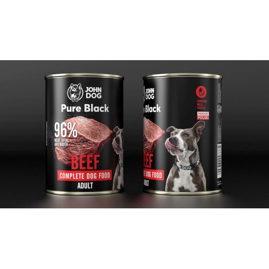 JOHN DOG Pure Black - 96% Meat - Premium Wet Food for Dogs - Hypoallergenic Dog Food - Gluten Free Wet Food - 100% Natural Ingredients - 6 x 400 g - (Beef) JOHN DOG Pure Black - 96% Meat - Premium Wet Food for Dogs - Hypoallergenic Dog Food - Gluten Free Wet Food - 100% Natural Ingredients - 6 x 400 g - (Beef)