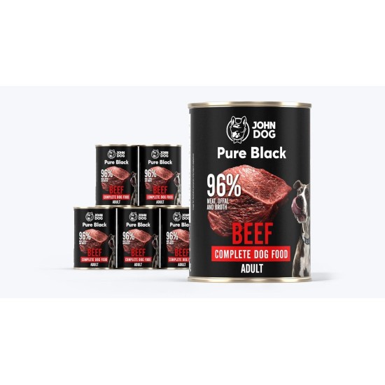 JOHN DOG Pure Black - 96% Meat - Premium Wet Food for Dogs - Hypoallergenic Dog Food - Gluten Free Wet Food - 100% Natural Ingredients - 6 x 400 g - (Beef) JOHN DOG Pure Black - 96% Meat - Premium Wet Food for Dogs - Hypoallergenic Dog Food - Gluten Free Wet Food - 100% Natural Ingredients - 6 x 400 g - (Beef)