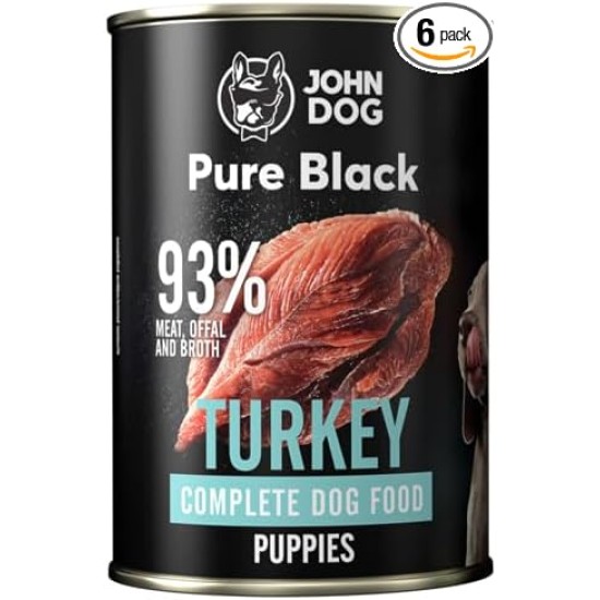 JOHN DOG Pure Black 93% Meat Premium Puppy Food Hypoallergenic Gluten Free Wet Food 100% Natural Ingredients Dog Treats 6 x 400 g (Turkey) JOHN DOG Pure Black 93% Meat Premium Puppy Food Hypoallergenic Gluten Free Wet Food 100% Natural Ingredients Dog Treats 6 x 400 g (Turkey)