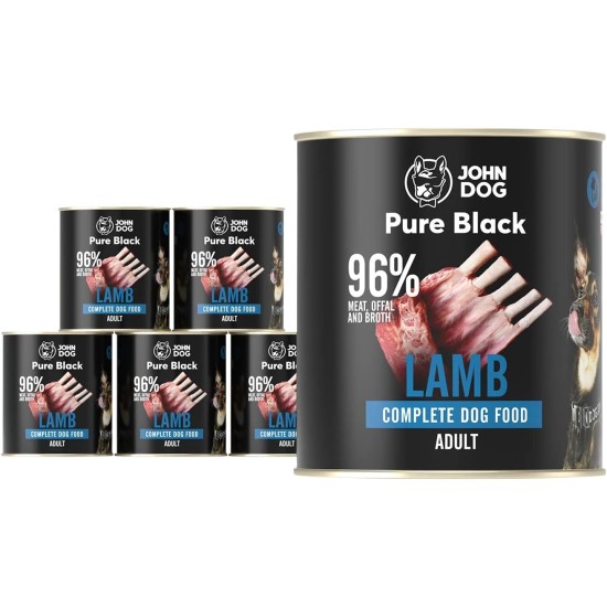 JOHN DOG Wet Food for Dogs Pure Black Lamb 6 x 800 g - For Allergy Prone Dogs - Grain-Free, Monoprotein Dog Food - For Adults Dogs of All Breeds JOHN DOG Wet Food for Dogs Pure Black Lamb 6 x 800 g - For Allergy Prone Dogs - Grain-Free, Monoprotein Dog Food - For Adults Dogs of All Breeds