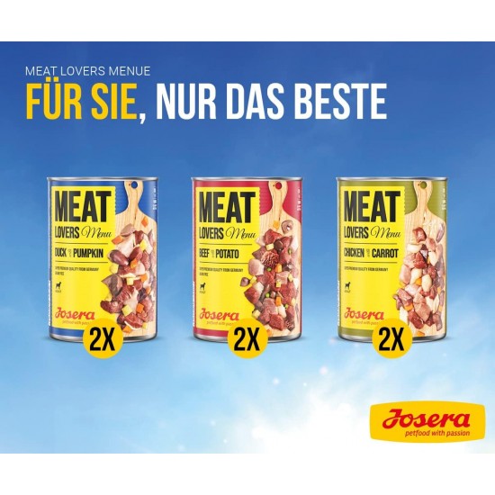 JOSERA Meat Lovers Menu Multipack (6 x 800 g) | Adult | Premium Wet Food for Adult Dogs | 3 Different Varieties | High Meat Content (65%) | Wheat Free | Wet Dog Food | Pack of 6 JOSERA Meat Lovers Menu Multipack (6 x 800 g) | Adult | Premium Wet Food for Adult Dogs | 3 Different Varieties | High Meat Content (65%) | Wheat Free | Wet Dog Food | Pack of 6