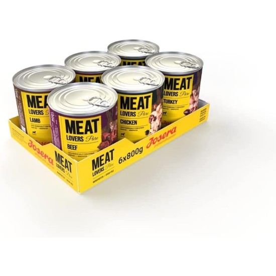 JOSERA Meat Lovers Pure Multipack (6 x 800 g) | Adult | Premium Wet Food for Adult Dogs | 4 Different Varieties | High Meat Content (68%) | Grain-Free | Wet Dog Food | Pack of 6 JOSERA Meat Lovers Pure Multipack (6 x 800 g) | Adult | Premium Wet Food for Adult Dogs | 4 Different Varieties | High Meat Content (68%) | Grain-Free | Wet Dog Food | Pack of 6