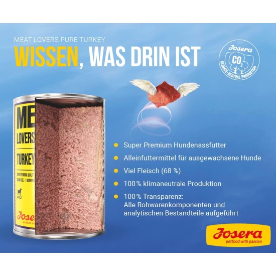 Josera Meat Lovers Pure Chicken Wet Food for Dogs High Meat Content Grain Free Delicious Chicken Complete Food 6 x 400 g Josera Meat Lovers Pure Chicken Wet Food for Dogs High Meat Content Grain Free Delicious Chicken Complete Food 6 x 400 g