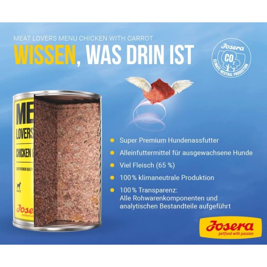 Josera Meat Lovers Pure Chicken Wet Food for Dogs High Meat Content Grain Free Delicious Chicken Complete Food 6 x 400 g Josera Meat Lovers Pure Chicken Wet Food for Dogs High Meat Content Grain Free Delicious Chicken Complete Food 6 x 400 g
