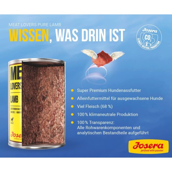 Josera Meat Lovers Pure Chicken Wet Food for Dogs High Meat Content Grain Free Delicious Chicken Complete Food 6 x 400 g Josera Meat Lovers Pure Chicken Wet Food for Dogs High Meat Content Grain Free Delicious Chicken Complete Food 6 x 400 g