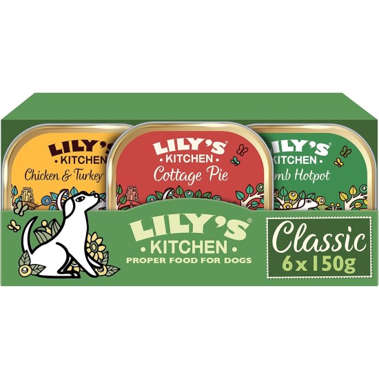 Lily's Kitchen - Wet Dog Food for Adult Dogs 6 Bowls (6 x 150 g) - Classic Dinner Multipack Lily's Kitchen - Wet Dog Food for Adult Dogs 6 Bowls (6 x 150 g) - Classic Dinner Multipack