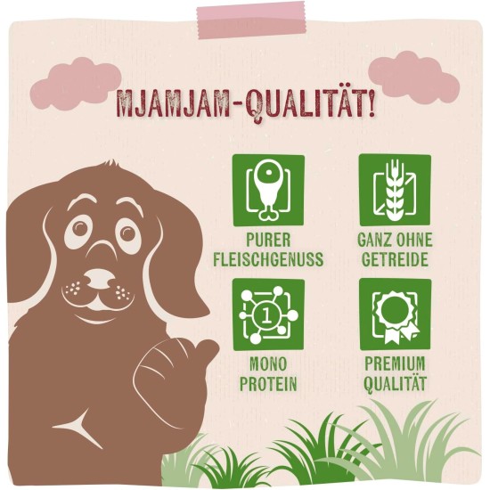 MjAMjAM - Premium Wet Food for Dogs - Mix Pack I - Chicken & Duck, Beef, Turkey, Pack of 6 (6 x 200 g), Natural with Extra Meat MjAMjAM - Premium Wet Food for Dogs - Mix Pack I - Chicken & Duck, Beef, Turkey, Pack of 6 (6 x 200 g), Natural with Extra Meat