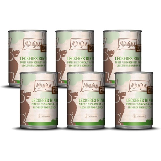 MjAMjAM - Premium Wet Food for Dogs - Pure Meat Enjoyment - Delicious Pure Beef, Pack of 6 (6 x 400 g), Grain-Free with Extra Meat MjAMjAM - Premium Wet Food for Dogs - Pure Meat Enjoyment - Delicious Pure Beef, Pack of 6 (6 x 400 g), Grain-Free with Extra Meat