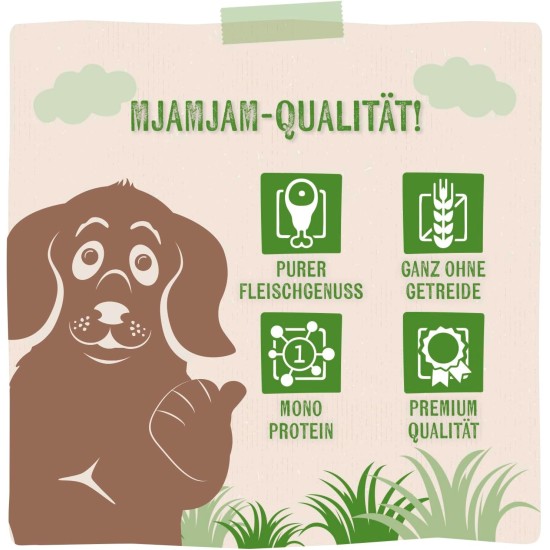 MjAMjAM - Premium Wet Food for Dogs - Pure Meat Enjoyment - Delicious Pure Beef, Pack of 6 (6 x 400 g), Grain-Free with Extra Meat MjAMjAM - Premium Wet Food for Dogs - Pure Meat Enjoyment - Delicious Pure Beef, Pack of 6 (6 x 400 g), Grain-Free with Extra Meat