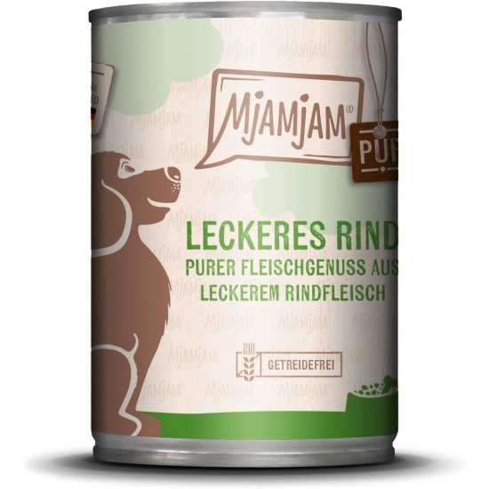 MjAMjAM - Premium Wet Food for Dogs - Pure Meat Enjoyment - Delicious Pure Beef, Pack of 6 (6 x 400 g), Grain-Free with Extra Meat MjAMjAM - Premium Wet Food for Dogs - Pure Meat Enjoyment - Delicious Pure Beef, Pack of 6 (6 x 400 g), Grain-Free with Extra Meat