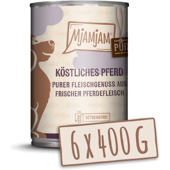 MjAMjAM - Premium Wet Food for Dogs - Pure Meat Enjoyment - Delicious Pure Horse, Pack of 6 (6 x 400 g), Grain-Free with Extra Meat MjAMjAM - Premium Wet Food for Dogs - Pure Meat Enjoyment - Delicious Pure Horse, Pack of 6 (6 x 400 g), Grain-Free with Extra Meat