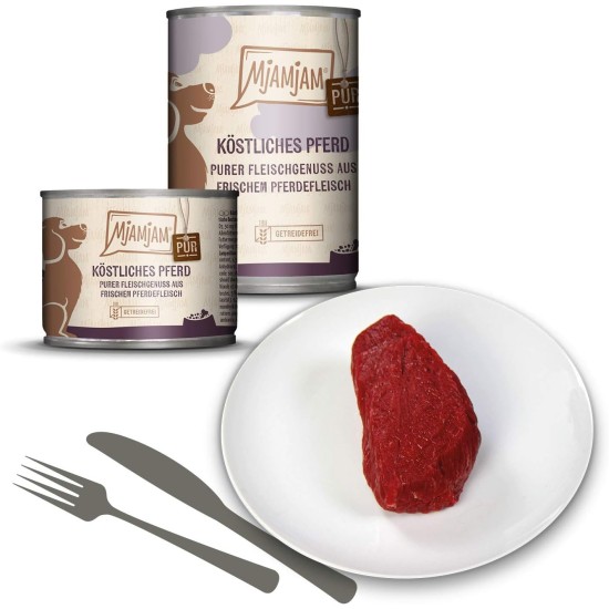 MjAMjAM - Premium Wet Food for Dogs - Pure Meat Enjoyment - Delicious Pure Horse, Pack of 6 (6 x 800 g), Grain-Free with Extra Meat MjAMjAM - Premium Wet Food for Dogs - Pure Meat Enjoyment - Delicious Pure Horse, Pack of 6 (6 x 800 g), Grain-Free with Extra Meat