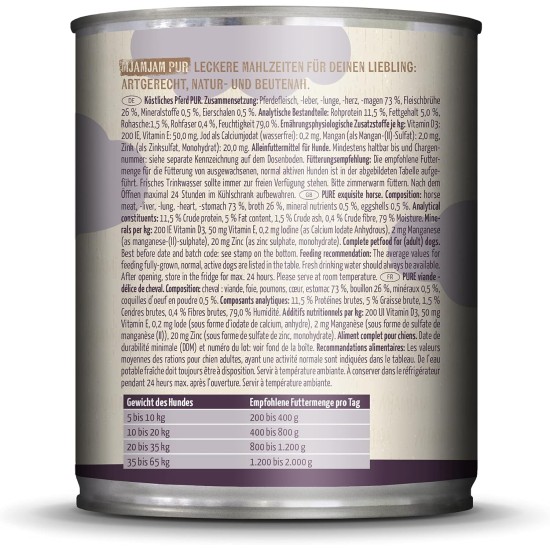 MjAMjAM - Premium Wet Food for Dogs - Pure Meat Enjoyment - Delicious Pure Horse, Pack of 6 (6 x 800 g), Grain-Free with Extra Meat MjAMjAM - Premium Wet Food for Dogs - Pure Meat Enjoyment - Delicious Pure Horse, Pack of 6 (6 x 800 g), Grain-Free with Extra Meat