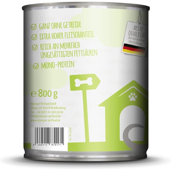 MjAMjAM - Premium Wet Food for Dogs - Pure Meat Enjoyment - Delicious Pure Horse, Pack of 6 (6 x 800 g), Grain-Free with Extra Meat MjAMjAM - Premium Wet Food for Dogs - Pure Meat Enjoyment - Delicious Pure Horse, Pack of 6 (6 x 800 g), Grain-Free with Extra Meat