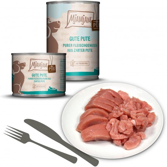 MjAMjAM - Premium Wet Food for Dogs - Pure Meat Enjoyment - Good Turkey Pure 800 g, Pack of 6 (6 x 800 g), Natural with Extra Meat MjAMjAM - Premium Wet Food for Dogs - Pure Meat Enjoyment - Good Turkey Pure 800 g, Pack of 6 (6 x 800 g), Natural with Extra Meat