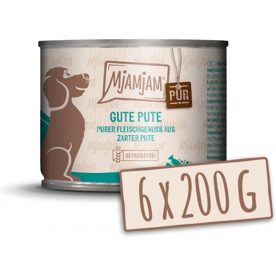 MjAMjAM - Premium Wet Food for Dogs - Pure Meat Enjoyment - Good Turkey Pure 800 g, Pack of 6 (6 x 800 g), Natural with Extra Meat MjAMjAM - Premium Wet Food for Dogs - Pure Meat Enjoyment - Good Turkey Pure 800 g, Pack of 6 (6 x 800 g), Natural with Extra Meat