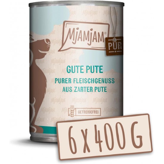 MjAMjAM - Premium Wet Food for Dogs - Pure Meat Enjoyment - Good Turkey Pure 800 g, Pack of 6 (6 x 800 g), Natural with Extra Meat MjAMjAM - Premium Wet Food for Dogs - Pure Meat Enjoyment - Good Turkey Pure 800 g, Pack of 6 (6 x 800 g), Natural with Extra Meat