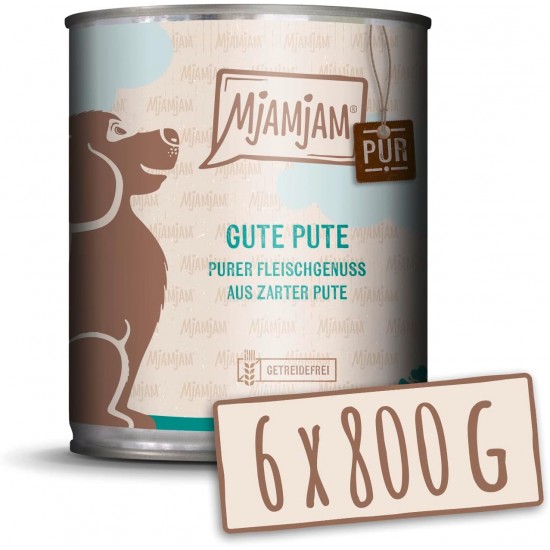 MjAMjAM - Premium Wet Food for Dogs - Pure Meat Enjoyment - Good Turkey Pure 800 g, Pack of 6 (6 x 800 g), Natural with Extra Meat MjAMjAM - Premium Wet Food for Dogs - Pure Meat Enjoyment - Good Turkey Pure 800 g, Pack of 6 (6 x 800 g), Natural with Extra Meat