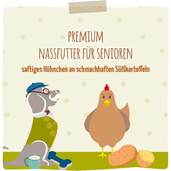 MjAMjAM - Premium Wet Food for Dogs - Senior - Juicy Chicken on Tasty Sweet Potatoes, Pack of 6 (6 x 200 g), Grain-Free MjAMjAM - Premium Wet Food for Dogs - Senior - Juicy Chicken on Tasty Sweet Potatoes, Pack of 6 (6 x 200 g), Grain-Free