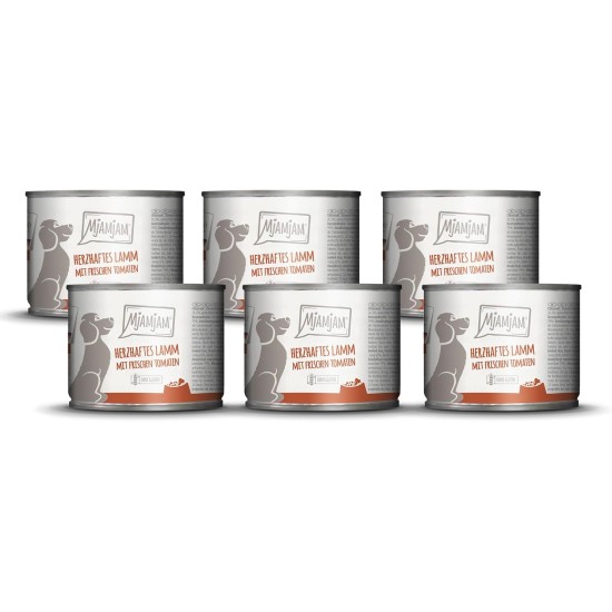 MjAMjAM - Premium wet food for dogs - Mix package II - with chicken & duck, beef, turkey, veal, turkey, lamb, 6-pack (6 x 400 g), grain-free with extra meat MjAMjAM - Premium wet food for dogs - Mix package II - with chicken & duck, beef, turkey, veal, turkey, lamb, 6-pack (6 x 400 g), grain-free with extra meat