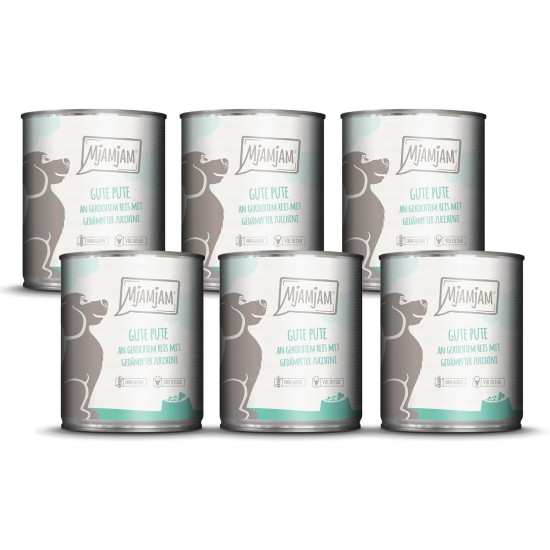 MjAMjAM - Premium wet food for dogs - Mix package II - with chicken & duck, beef, turkey, veal, turkey, lamb, 6-pack (6 x 400 g), grain-free with extra meat MjAMjAM - Premium wet food for dogs - Mix package II - with chicken & duck, beef, turkey, veal, turkey, lamb, 6-pack (6 x 400 g), grain-free with extra meat