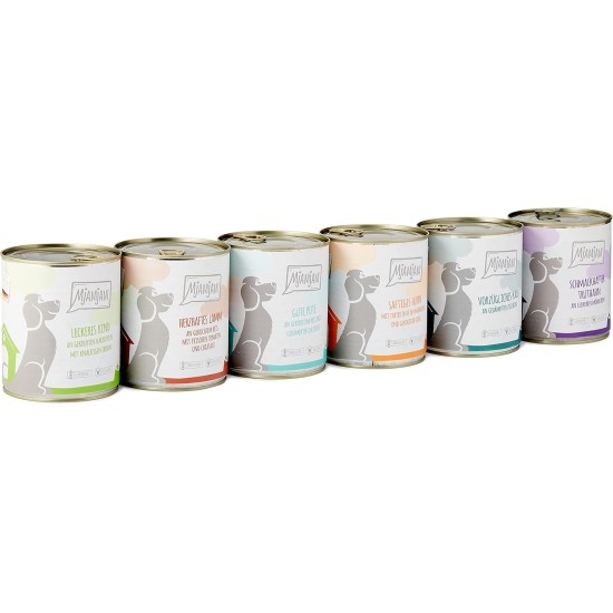 MjAMjAM - Premium wet food for dogs - Mix package II - with chicken & duck, beef, turkey, veal, turkey, lamb, 6-pack (6 x 400 g), grain-free with extra meat MjAMjAM - Premium wet food for dogs - Mix package II - with chicken & duck, beef, turkey, veal, turkey, lamb, 6-pack (6 x 400 g), grain-free with extra meat