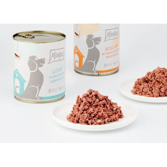 MjAMjAM - Premium wet food for dogs - Mix package II - with chicken & duck, beef, turkey, veal, turkey, lamb, 6-pack (6 x 400 g), grain-free with extra meat MjAMjAM - Premium wet food for dogs - Mix package II - with chicken & duck, beef, turkey, veal, turkey, lamb, 6-pack (6 x 400 g), grain-free with extra meat