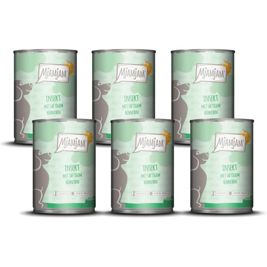 MjAMjAM - Premium wet food for dogs - Mix package II - with chicken & duck, beef, turkey, veal, turkey, lamb, 6-pack (6 x 400 g), grain-free with extra meat MjAMjAM - Premium wet food for dogs - Mix package II - with chicken & duck, beef, turkey, veal, turkey, lamb, 6-pack (6 x 400 g), grain-free with extra meat