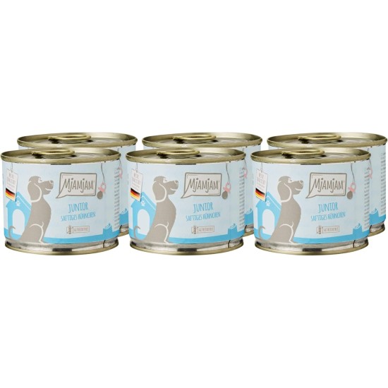 MjAMjAM - Premium wet food for dogs - Mix package II - with chicken & duck, beef, turkey, veal, turkey, lamb, 6-pack (6 x 400 g), grain-free with extra meat MjAMjAM - Premium wet food for dogs - Mix package II - with chicken & duck, beef, turkey, veal, turkey, lamb, 6-pack (6 x 400 g), grain-free with extra meat