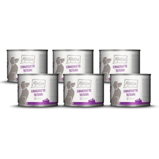 MjAMjAM - Premium wet food for dogs - Mix package II - with chicken & duck, beef, turkey, veal, turkey, lamb, 6-pack (6 x 400 g), grain-free with extra meat MjAMjAM - Premium wet food for dogs - Mix package II - with chicken & duck, beef, turkey, veal, turkey, lamb, 6-pack (6 x 400 g), grain-free with extra meat