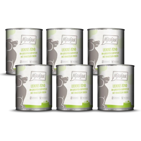 MjAMjAM - Premium wet food for dogs - Mix package II - with chicken & duck, beef, turkey, veal, turkey, lamb, 6-pack (6 x 400 g), grain-free with extra meat MjAMjAM - Premium wet food for dogs - Mix package II - with chicken & duck, beef, turkey, veal, turkey, lamb, 6-pack (6 x 400 g), grain-free with extra meat