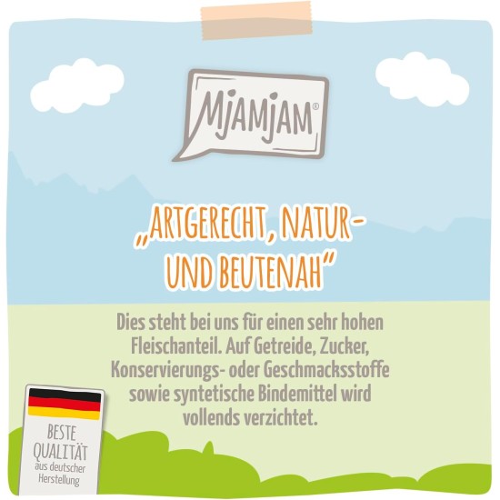MjAMjAM - Premium wet food for dogs - Mix package II - with chicken & duck, beef, turkey, veal, turkey, lamb, 6-pack (6 x 400 g), grain-free with extra meat MjAMjAM - Premium wet food for dogs - Mix package II - with chicken & duck, beef, turkey, veal, turkey, lamb, 6-pack (6 x 400 g), grain-free with extra meat