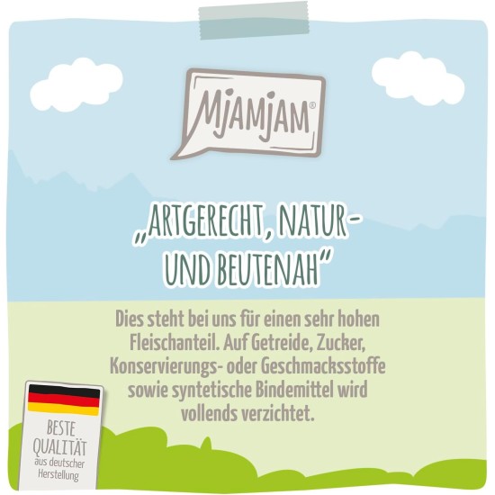 MjAMjAM - Premium wet food for dogs - Mix package II - with chicken & duck, beef, turkey, veal, turkey, lamb, 6-pack (6 x 400 g), grain-free with extra meat MjAMjAM - Premium wet food for dogs - Mix package II - with chicken & duck, beef, turkey, veal, turkey, lamb, 6-pack (6 x 400 g), grain-free with extra meat