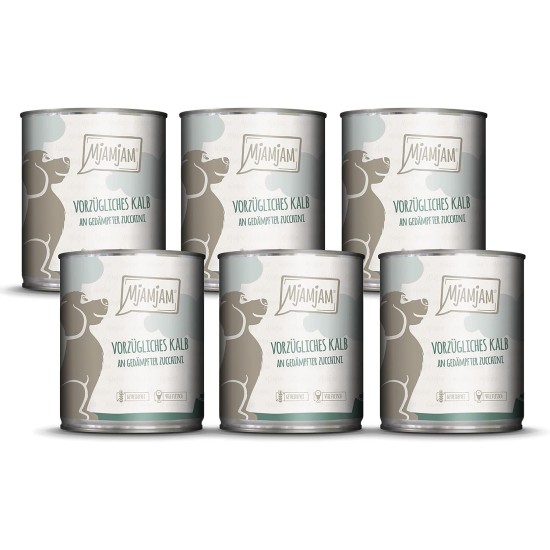 MjAMjAM - Premium wet food for dogs - Mix package II - with chicken & duck, beef, turkey, veal, turkey, lamb, 6-pack (6 x 400 g), grain-free with extra meat MjAMjAM - Premium wet food for dogs - Mix package II - with chicken & duck, beef, turkey, veal, turkey, lamb, 6-pack (6 x 400 g), grain-free with extra meat