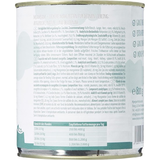 MjAMjAM - Premium wet food for dogs - Mix package II - with chicken & duck, beef, turkey, veal, turkey, lamb, 6-pack (6 x 400 g), grain-free with extra meat MjAMjAM - Premium wet food for dogs - Mix package II - with chicken & duck, beef, turkey, veal, turkey, lamb, 6-pack (6 x 400 g), grain-free with extra meat