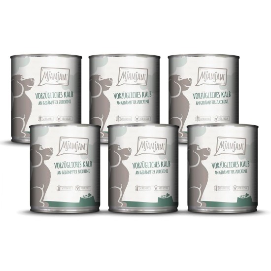 MjAMjAM - Premium wet food for dogs - Mix package II - with chicken & duck, beef, turkey, veal, turkey, lamb, 6-pack (6 x 400 g), grain-free with extra meat MjAMjAM - Premium wet food for dogs - Mix package II - with chicken & duck, beef, turkey, veal, turkey, lamb, 6-pack (6 x 400 g), grain-free with extra meat