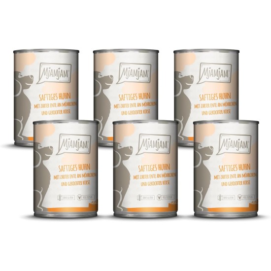 MjAMjAM - Premium wet food for dogs - Mix package II - with chicken & duck, beef, turkey, veal, turkey, lamb, 6-pack (6 x 400 g), grain-free with extra meat MjAMjAM - Premium wet food for dogs - Mix package II - with chicken & duck, beef, turkey, veal, turkey, lamb, 6-pack (6 x 400 g), grain-free with extra meat