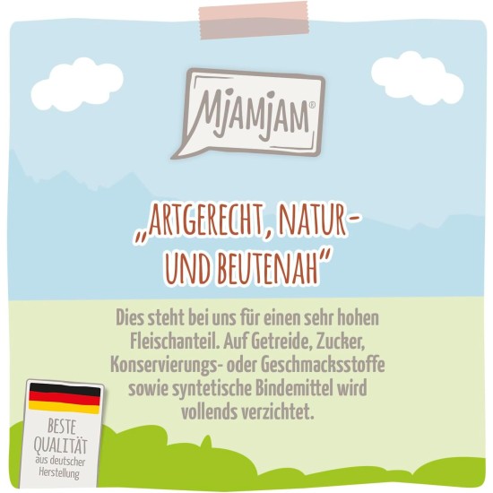 MjAMjAM - Premium wet food for dogs - Mix package II - with chicken & duck, beef, turkey, veal, turkey, lamb, 6-pack (6 x 400 g), grain-free with extra meat MjAMjAM - Premium wet food for dogs - Mix package II - with chicken & duck, beef, turkey, veal, turkey, lamb, 6-pack (6 x 400 g), grain-free with extra meat