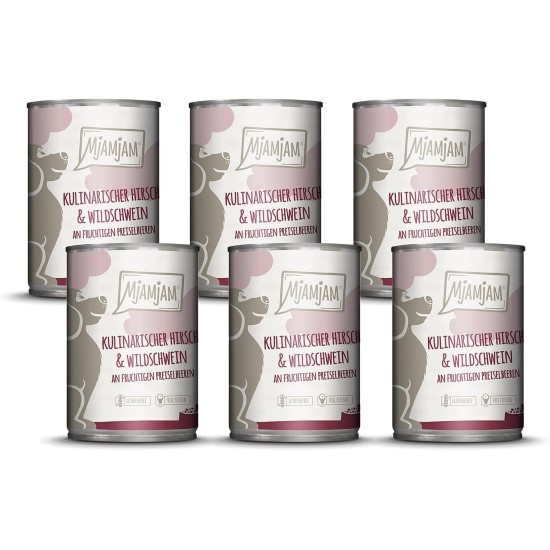 MjAMjAM - Premium wet food for dogs - Mix package II - with chicken & duck, beef, turkey, veal, turkey, lamb, 6-pack (6 x 400 g), grain-free with extra meat MjAMjAM - Premium wet food for dogs - Mix package II - with chicken & duck, beef, turkey, veal, turkey, lamb, 6-pack (6 x 400 g), grain-free with extra meat