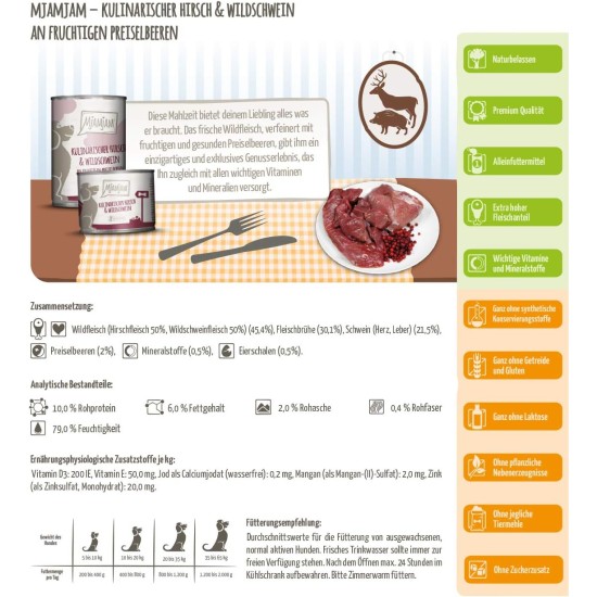 MjAMjAM - Premium wet food for dogs - Mix package II - with chicken & duck, beef, turkey, veal, turkey, lamb, 6-pack (6 x 400 g), grain-free with extra meat MjAMjAM - Premium wet food for dogs - Mix package II - with chicken & duck, beef, turkey, veal, turkey, lamb, 6-pack (6 x 400 g), grain-free with extra meat