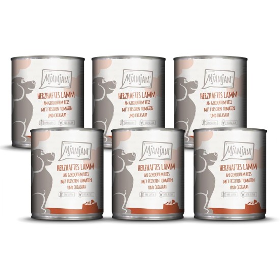 MjAMjAM - Premium wet food for dogs - Mix package II - with chicken & duck, beef, turkey, veal, turkey, lamb, 6-pack (6 x 400 g), grain-free with extra meat MjAMjAM - Premium wet food for dogs - Mix package II - with chicken & duck, beef, turkey, veal, turkey, lamb, 6-pack (6 x 400 g), grain-free with extra meat