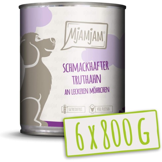 MjAMjAM - Premium wet food for dogs - Mix package II - with chicken & duck, beef, turkey, veal, turkey, lamb, 6-pack (6 x 400 g), grain-free with extra meat MjAMjAM - Premium wet food for dogs - Mix package II - with chicken & duck, beef, turkey, veal, turkey, lamb, 6-pack (6 x 400 g), grain-free with extra meat