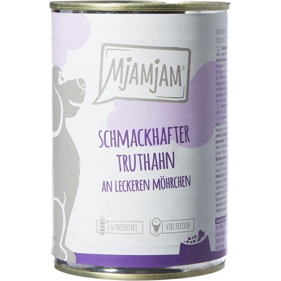 MjAMjAM - Premium wet food for dogs - Mix package II - with chicken & duck, beef, turkey, veal, turkey, lamb, 6-pack (6 x 400 g), grain-free with extra meat MjAMjAM - Premium wet food for dogs - Mix package II - with chicken & duck, beef, turkey, veal, turkey, lamb, 6-pack (6 x 400 g), grain-free with extra meat