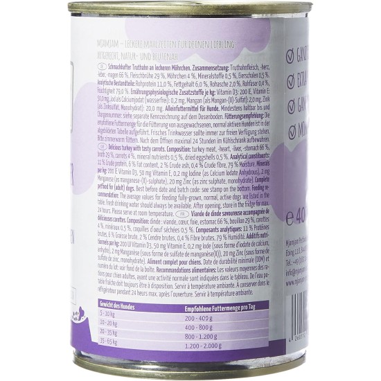 MjAMjAM - Premium wet food for dogs - Mix package II - with chicken & duck, beef, turkey, veal, turkey, lamb, 6-pack (6 x 400 g), grain-free with extra meat MjAMjAM - Premium wet food for dogs - Mix package II - with chicken & duck, beef, turkey, veal, turkey, lamb, 6-pack (6 x 400 g), grain-free with extra meat