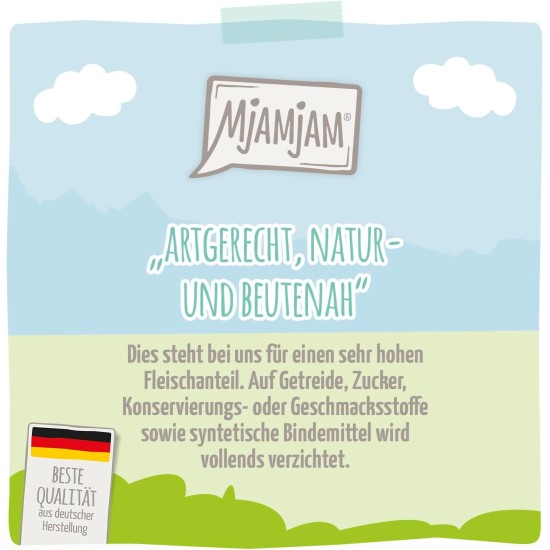 MjAMjAM - Premium wet food for dogs - juicy chicken with delicate duck on carrots and boiled millet, 1 pack (1 x 400 g), grain-free with extra meat MjAMjAM - Premium wet food for dogs - juicy chicken with delicate duck on carrots and boiled millet, 1 pack (1 x 400 g), grain-free with extra meat