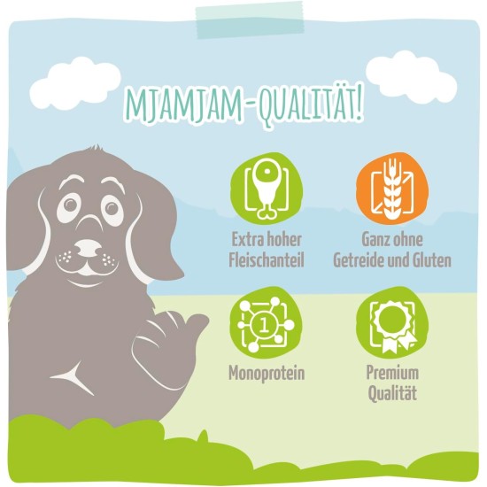 MjAMjAM - Premium wet food for dogs - juicy chicken with delicate duck on carrots and boiled millet, 1 pack (1 x 400 g), grain-free with extra meat MjAMjAM - Premium wet food for dogs - juicy chicken with delicate duck on carrots and boiled millet, 1 pack (1 x 400 g), grain-free with extra meat