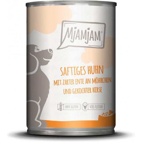 MjAMjAM - Premium wet food for dogs - juicy chicken with delicate duck on carrots and boiled millet, 1 pack (1 x 400 g), grain-free with extra meat MjAMjAM - Premium wet food for dogs - juicy chicken with delicate duck on carrots and boiled millet, 1 pack (1 x 400 g), grain-free with extra meat