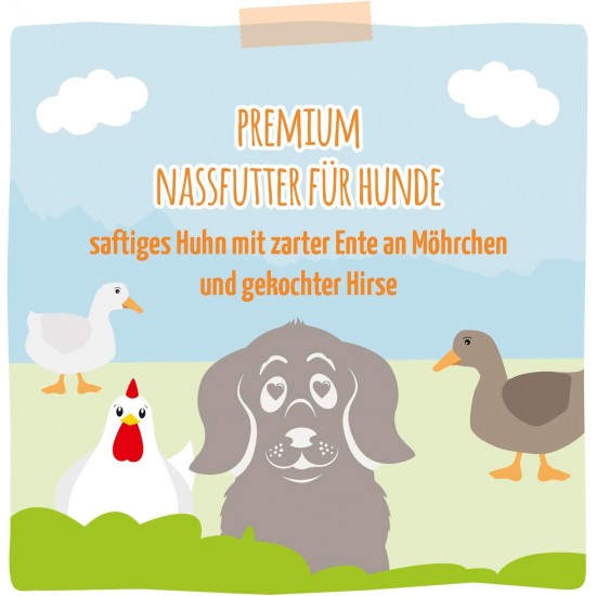 MjAMjAM - Premium wet food for dogs - juicy chicken with delicate duck on carrots and boiled millet, 1 pack (1 x 400 g), grain-free with extra meat MjAMjAM - Premium wet food for dogs - juicy chicken with delicate duck on carrots and boiled millet, 1 pack (1 x 400 g), grain-free with extra meat