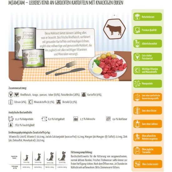 MjAMjAM - Premium wet food for dogs - juicy chicken with delicate duck on carrots and boiled millet, 1 pack (1 x 400 g), grain-free with extra meat MjAMjAM - Premium wet food for dogs - juicy chicken with delicate duck on carrots and boiled millet, 1 pack (1 x 400 g), grain-free with extra meat